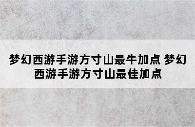 梦幻西游手游方寸山最牛加点 梦幻西游手游方寸山最佳加点